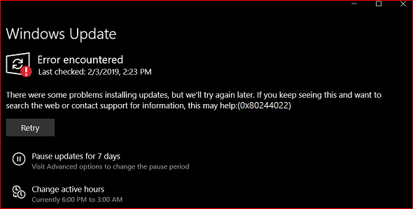 0x80244022エラーでWindows updateが失敗